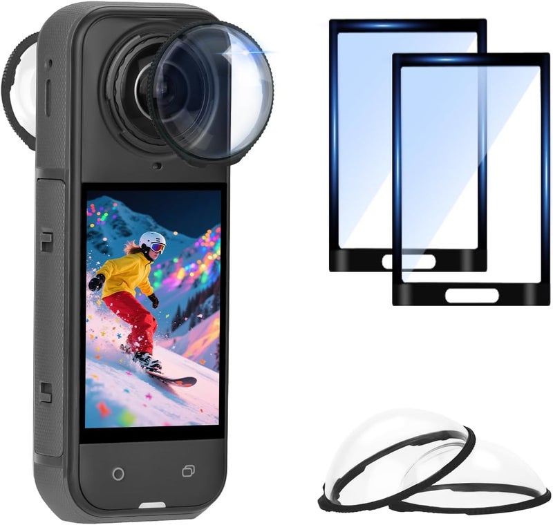Flymile Insta 360 X5 Premium Lens Guard + 2 Pack Screen Protector Accessories Bundle, 10H Transparency Tempered Glass Film Lens Cover for Insta360 X5 Protective Kit Anti-scratch Camera[Bubble Free] - Image 1